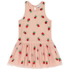 Girls Pink Strawberry Tulle Dress, 1, hi-res