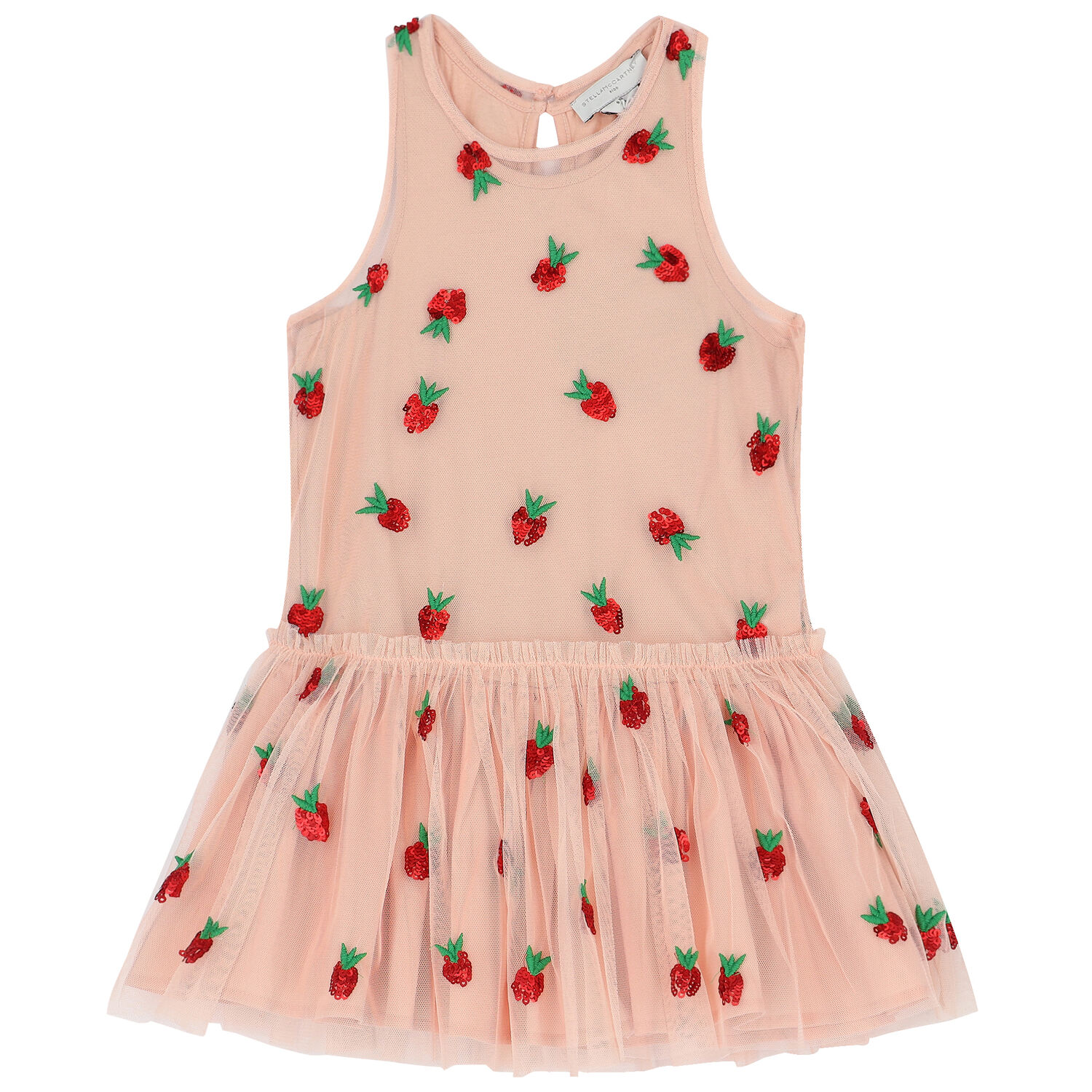 Girls Pink Strawberry Tulle Dress, 1, hi-res