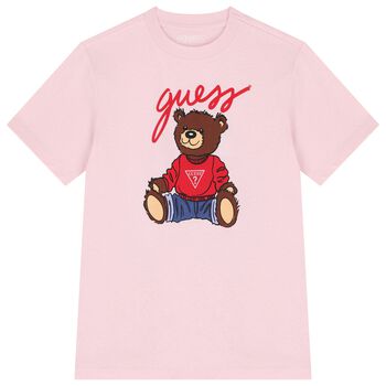 Girls Pink Teddy Bear Logo T-Shirt
