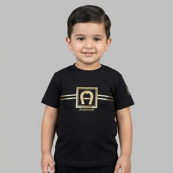 Younger Boys Black & Gold Logo T-Shirt