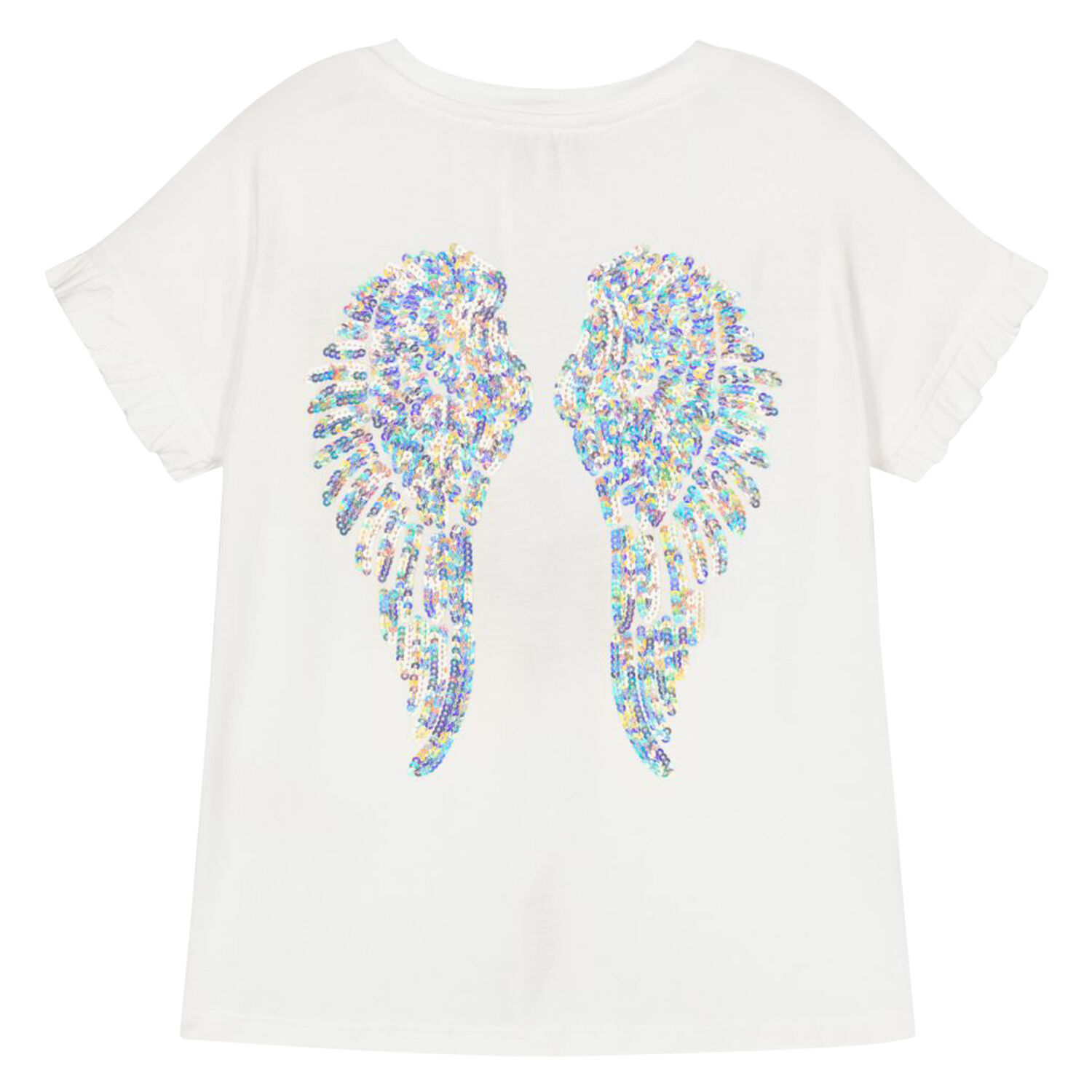 Girls White Sequin Wings T-Shirt, 1, hi-res image number null