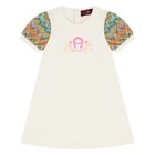 Younger Girls Ivory Logo Dress, 1, hi-res