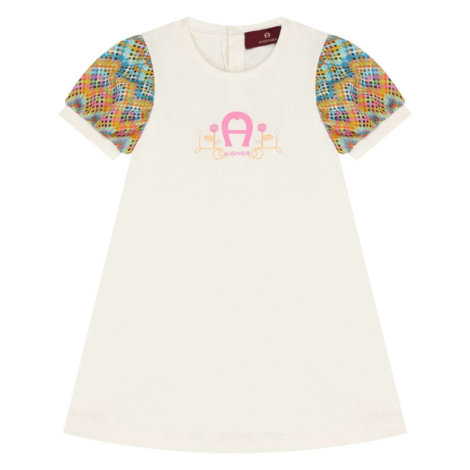 Younger Girls Ivory Logo Dress, 1, hi-res