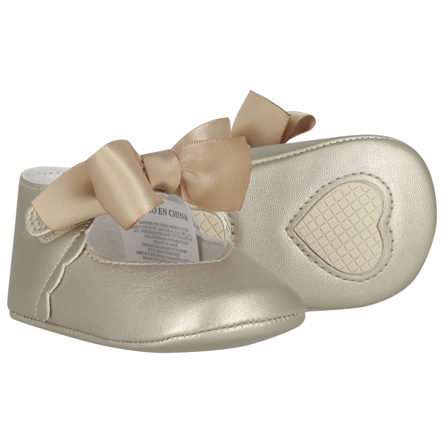 Baby Girls Gold Bow Pre Walker Shoes, 3, hi-res