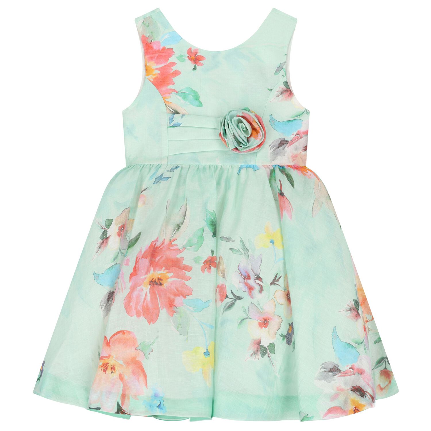 Girls Green Floral Dress, 1, hi-res