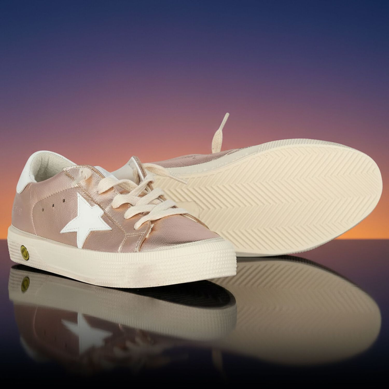 Girls Rose Gold Leather Trainers, 1, hi-res