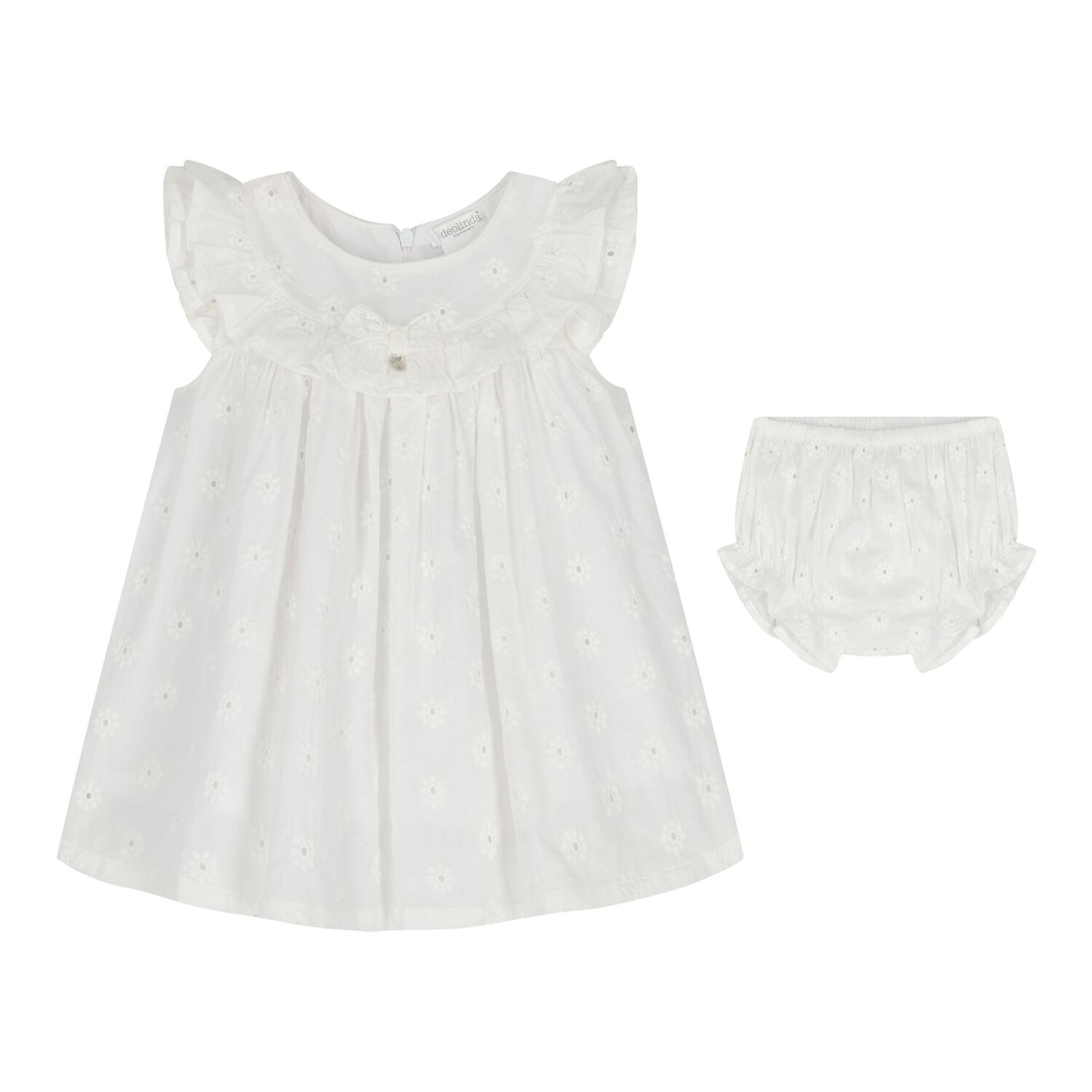 Baby Girls White Broderie Anglaise Dress Set, 1, hi-res