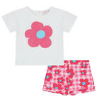 Girls White & Pink Flower Shorts Set, 1, hi-res