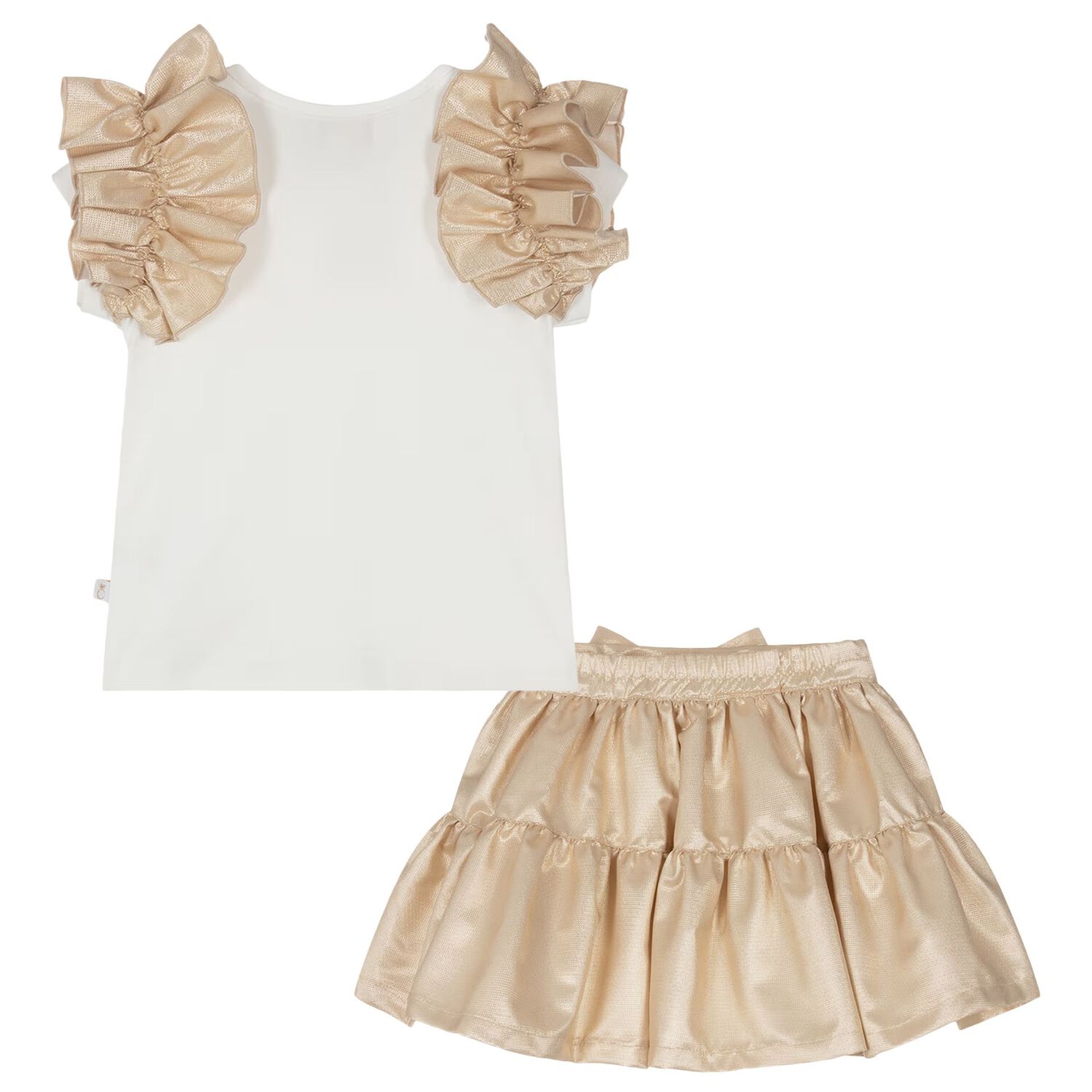 Girls White & Gold Ruffle Skirt Set, 1, hi-res