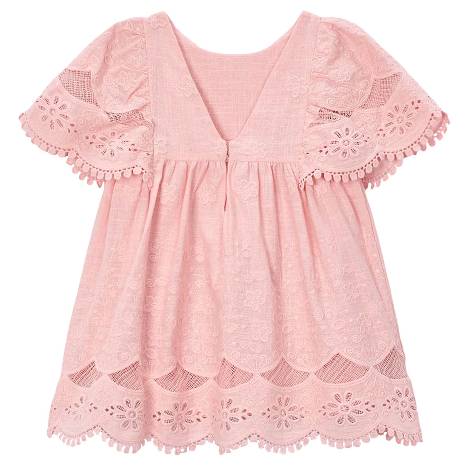Girls Pink Floral Lace Dress, 2, hi-res
