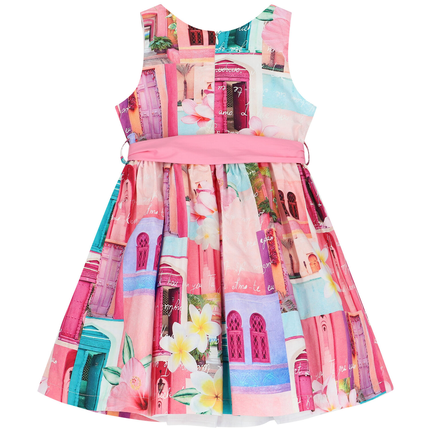 Girls Pink Bow Dress, 1, hi-res