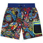 Boys Navy Blue Logo Shorts, 1, hi-res