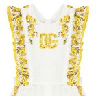 Baby Girls White & Yellow Majolica Romper, 1, hi-res