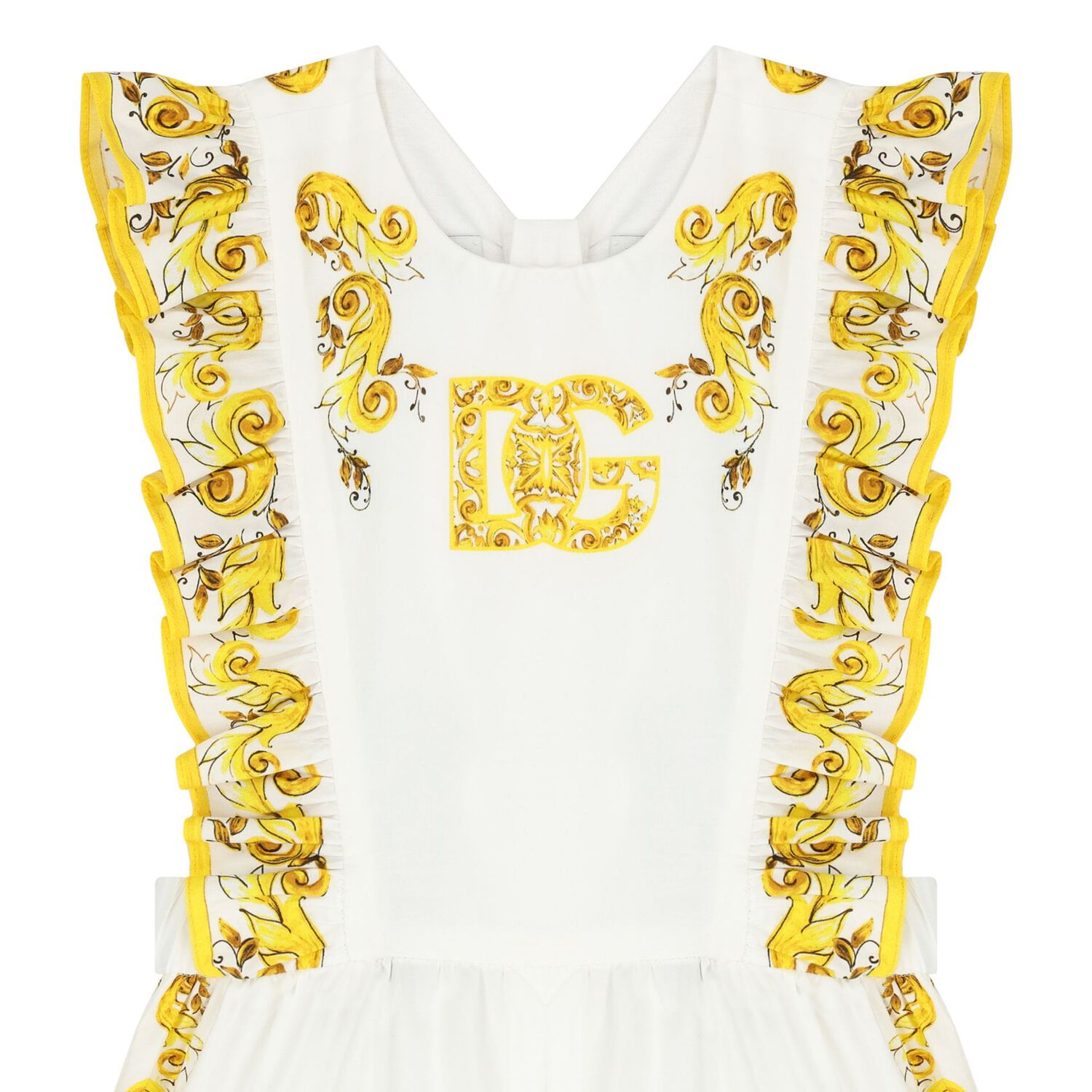 Baby Girls White & Yellow Majolica Romper, 1, hi-res