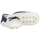 Baby Boys Ivory & Navy Blue Leather Pre Walker Moccasins, 4, hi-res