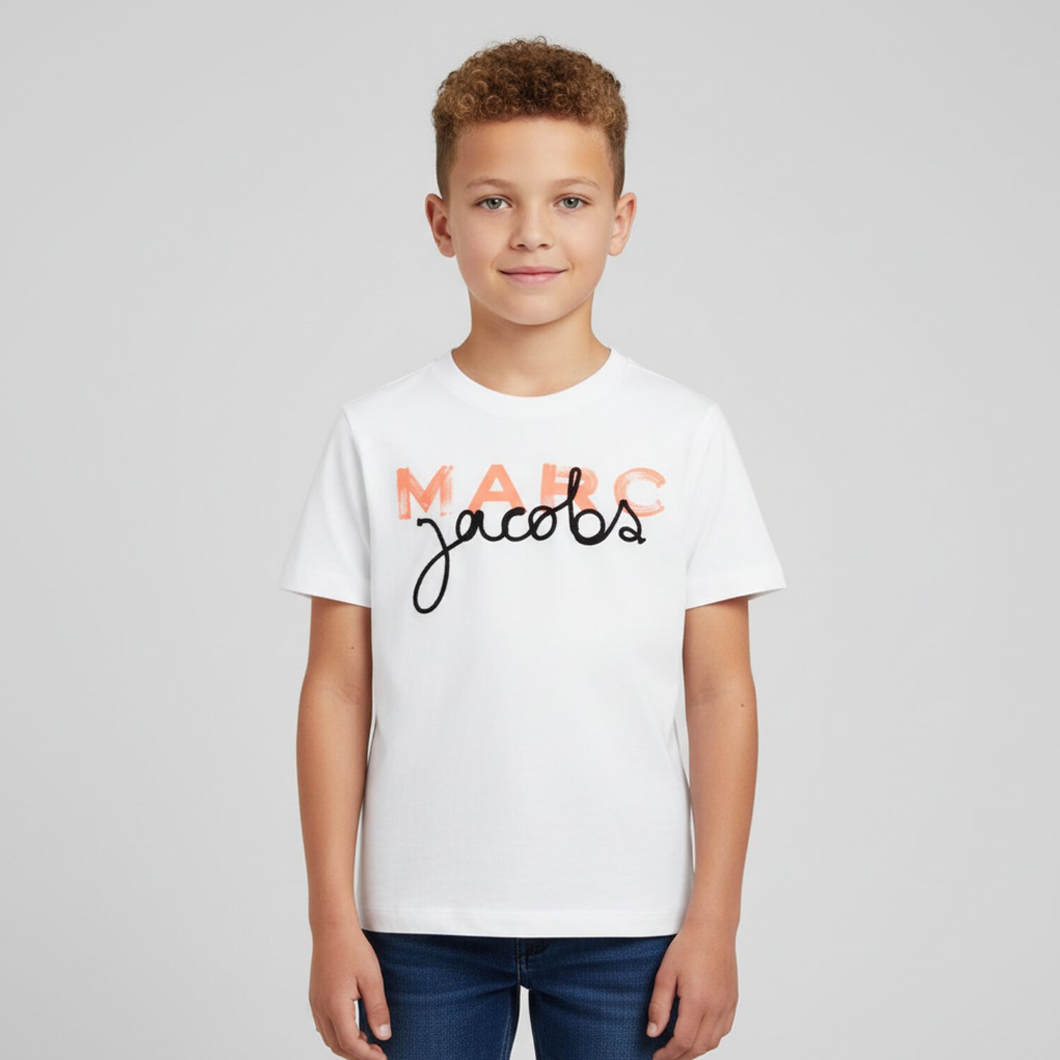 Boys White & Orange Logo T-Shirt, 1, hi-res image number null