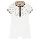 Baby Boys White Logo Romper, 1, hi-res
