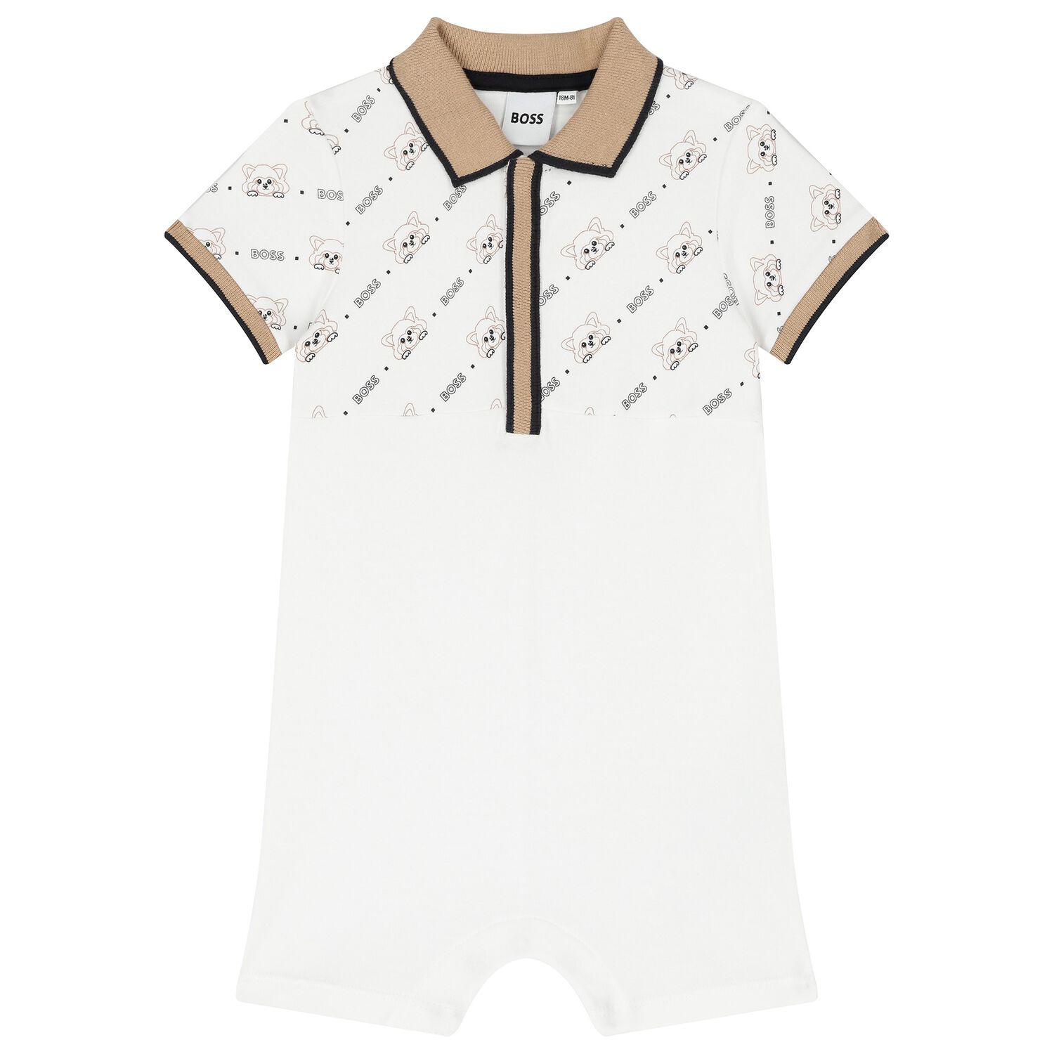 Baby Boys White Logo Romper, 1, hi-res