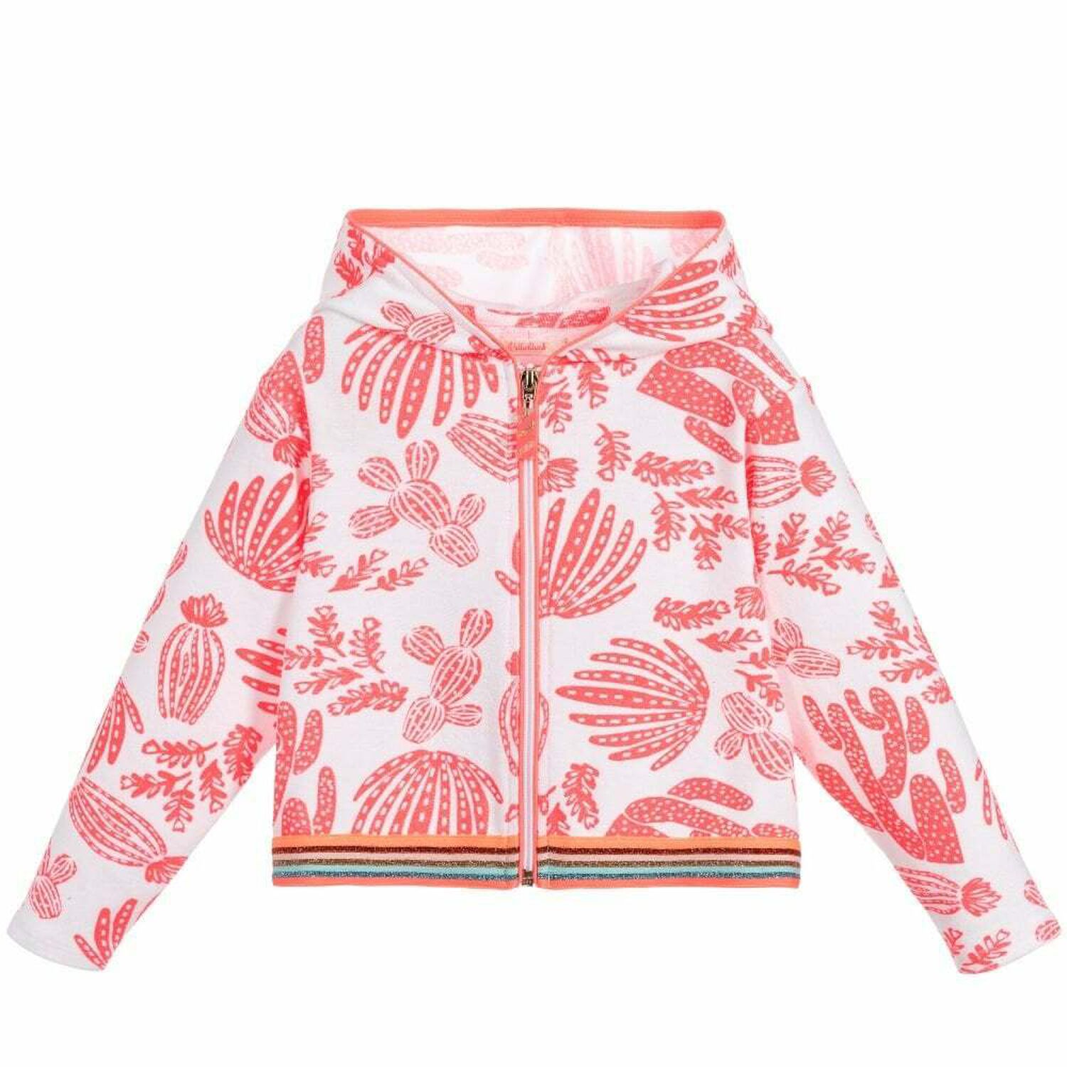 Girls White & Neon Pink Zip Up Top, 1, hi-res image number null