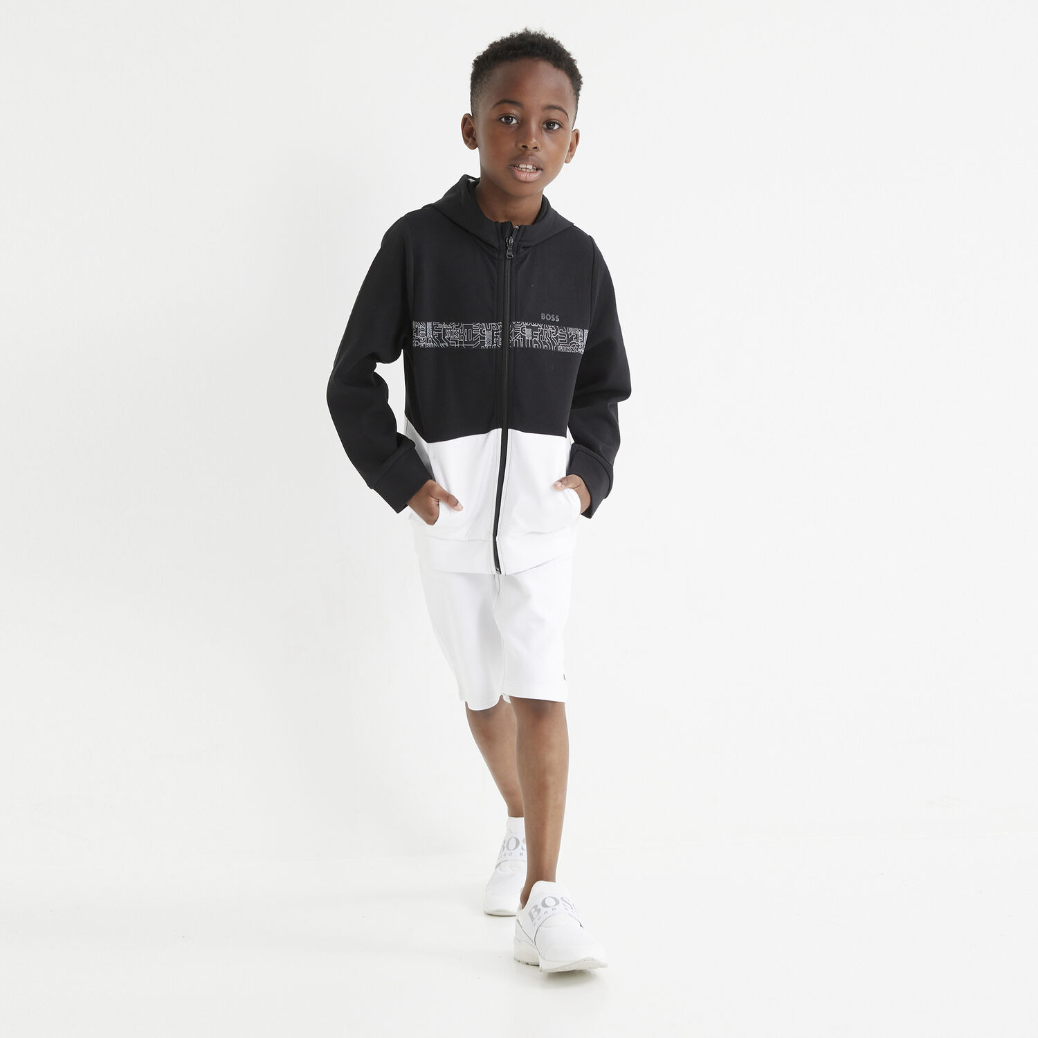 Boys White Logo Shorts, 1, hi-res