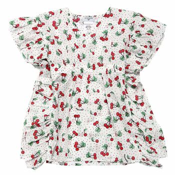 Girls White & Red Cherry Print Beach Dress