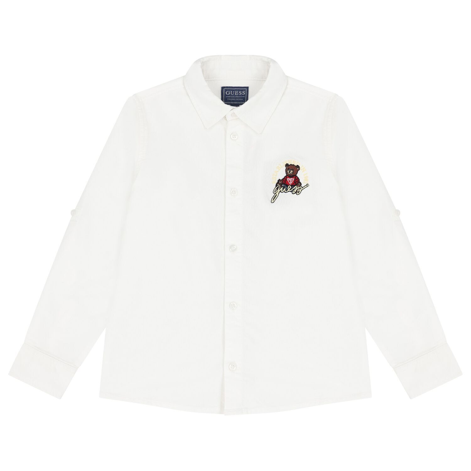Boys White Teddy Bear Logo Shirt, 1, hi-res