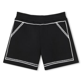 Girls Black Stitched Print Shorts