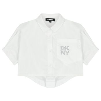 Girls Mini Me White Diamante Logo Shirt