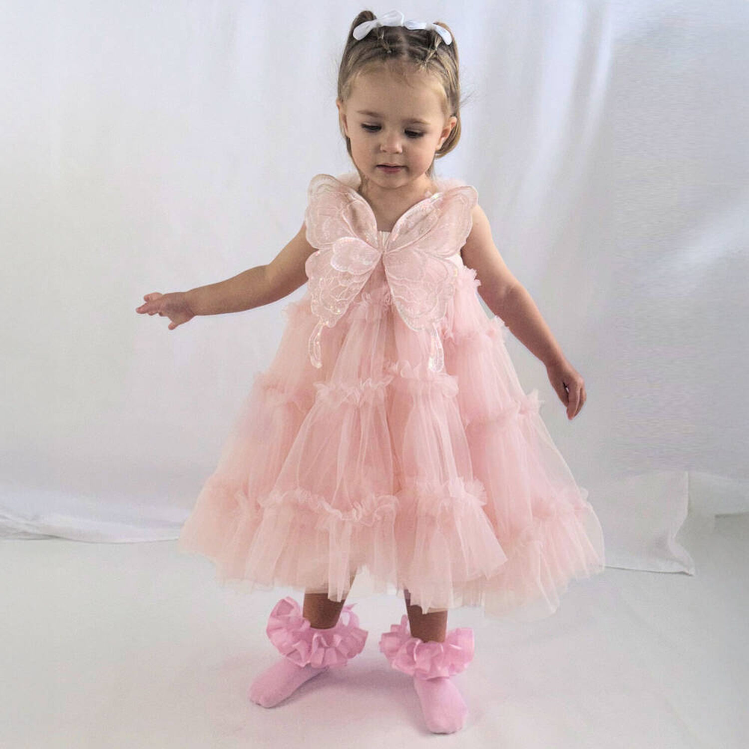Girls Pink Butterfly Tulle Dress, 1, hi-res image number null