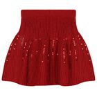 Girls Red Embellished Sequin Skirt Set, 1, hi-res