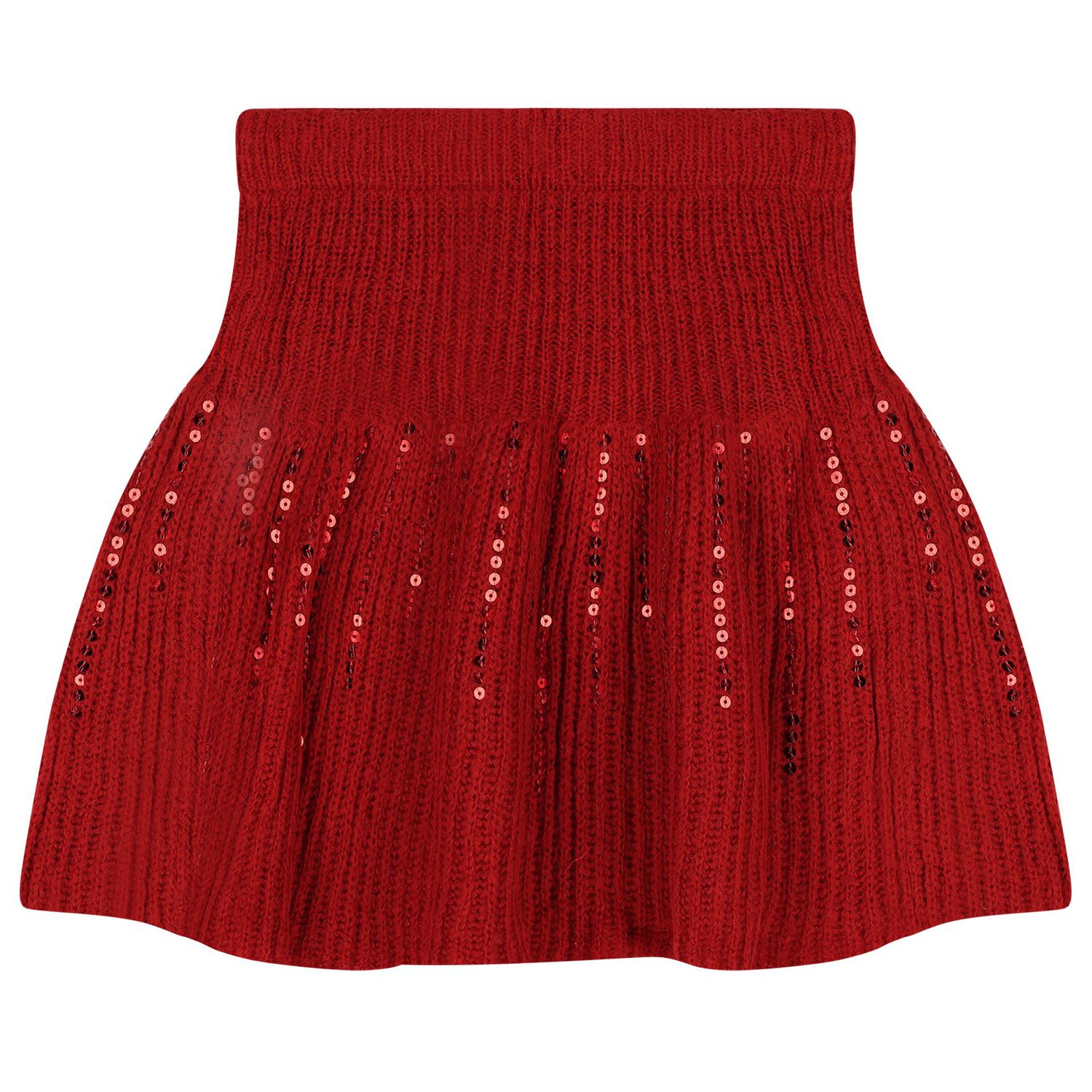 Girls Red Embellished Sequin Skirt Set, 1, hi-res