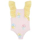 Girls White, Yellow & Pink Ice Cream Swimsuit, 2, hi-res