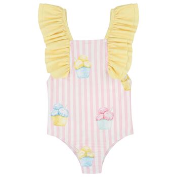 Girls White, Yellow & Pink Ice Cream Swimsuit