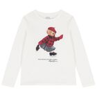 Girls Ivory Polo Bear Long Sleeve Top, 1, hi-res