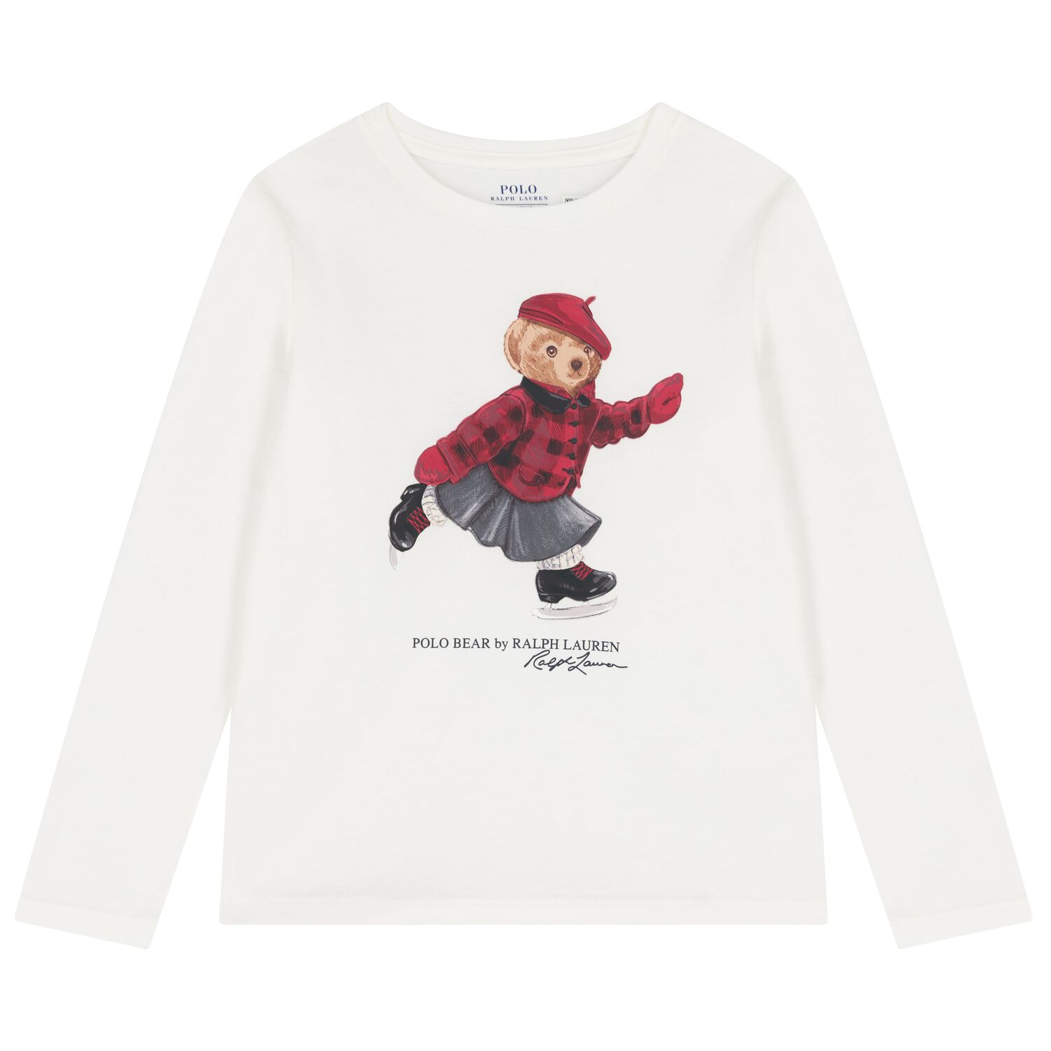 Girls Ivory Polo Bear Long Sleeve Top, 1, hi-res
