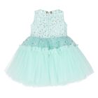 Younger Girls Green Tulle & Sequin Flower Dress, 1, hi-res