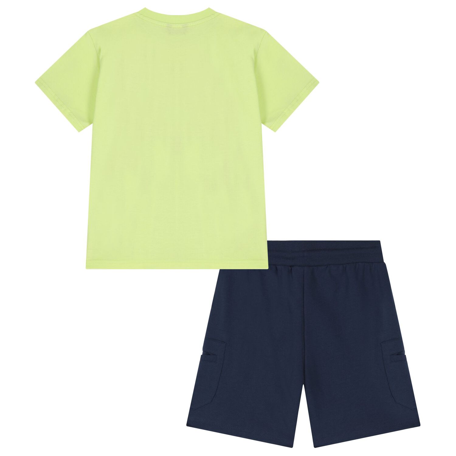 Boys Neon Yellow & Navy Blue Shorts Set, 1, hi-res