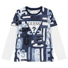 Boys White & Blue Logo Long Sleeve Top, 2, hi-res