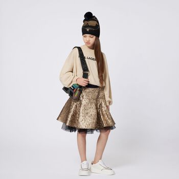 Girls Beige and Black Logo Handbag