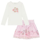 Girls Ivory & Pink Teddy Skirt Set, 1, hi-res