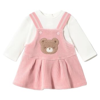 Baby Girls Ivory & Pink Teddy Bear Dress