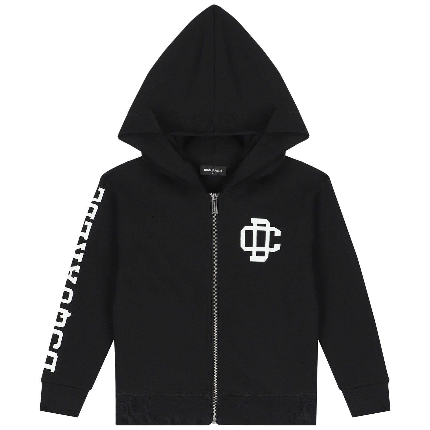 Black Logo Hooded Zip-Up Top, 1, hi-res