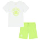Boys White & Green Logo Shorts Set, 1, hi-res