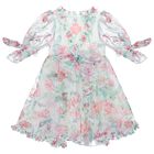 Girls White Floral Tulle Dress, 1, hi-res