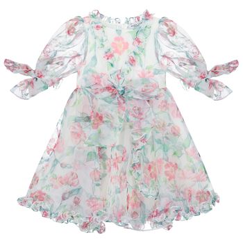 Girls White Floral Tulle Dress