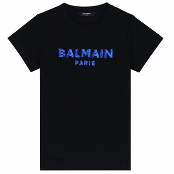 Girls Black Sequin Logo T-Shirt