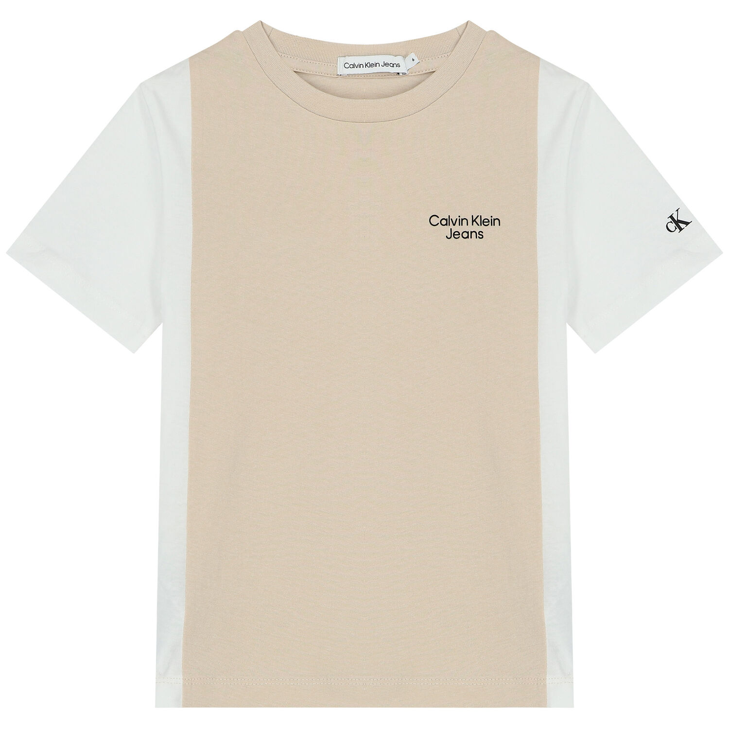 Boys Beige & White Logo T-Shirt, 1, hi-res