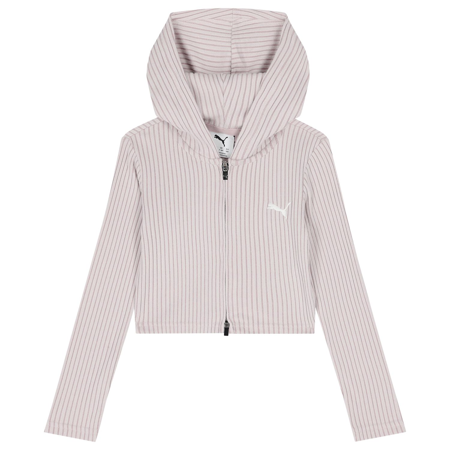 Girls Pink Ribbed Logo Hooded Zip Up Top, 1, hi-res