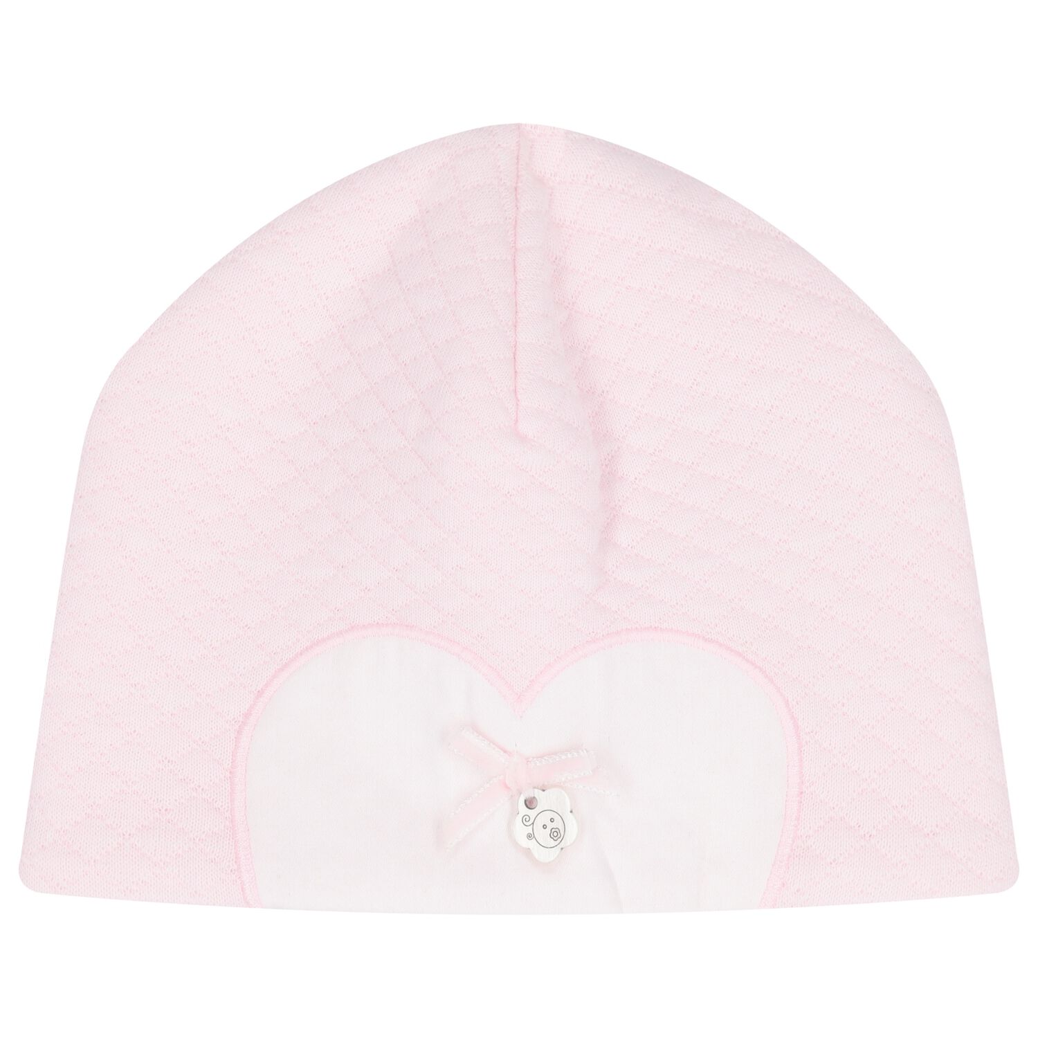 Baby Girls White & Pink Heart Hat, 2, hi-res