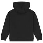 Boys Black Hooded Zip Up Top , 1, hi-res